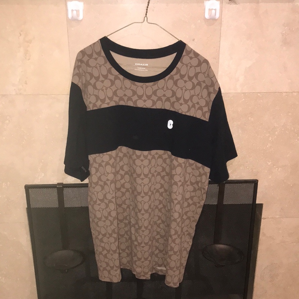 Coach Monogram Panel Short Sleeve Tee in Brown and Black
